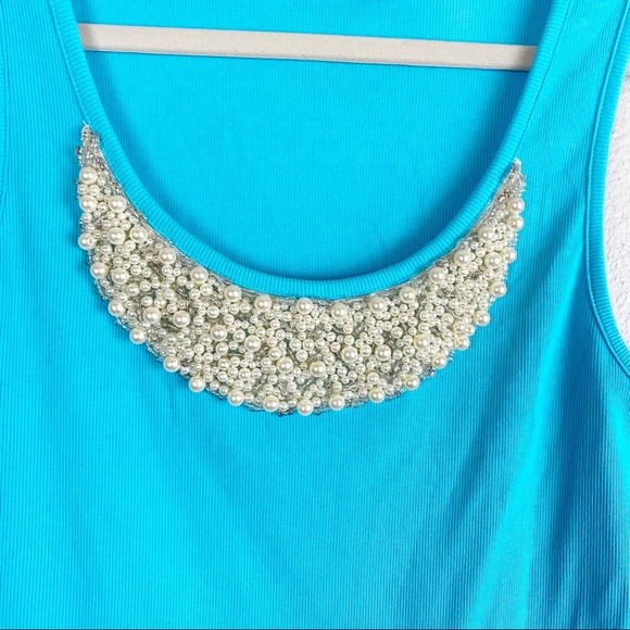 💕Cato Pearl Beaded embellished Tank Aqua Size M - Picture 3 of 8